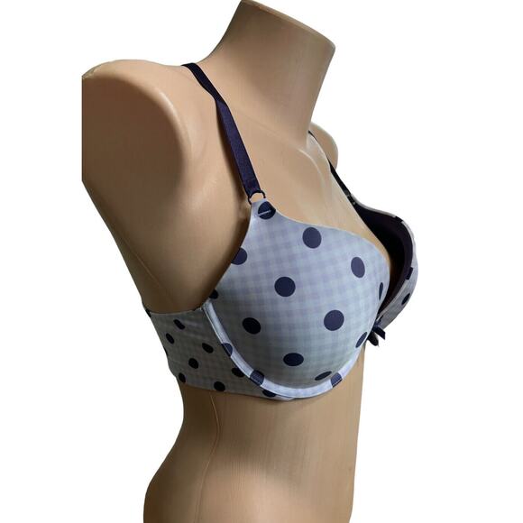 Victoria's Secret Push-Up Purple Polka Dot Bra Sz 36C Plunge Underwire Multiway - Picture 4 of 6
